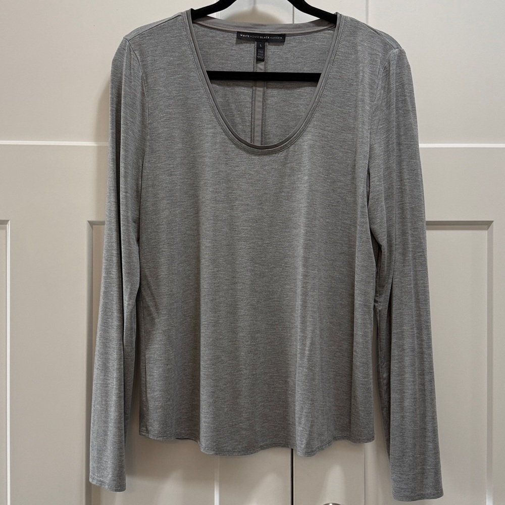 WHBM Top in Charcoal Long Sleeve Round Neck Top - Size Large